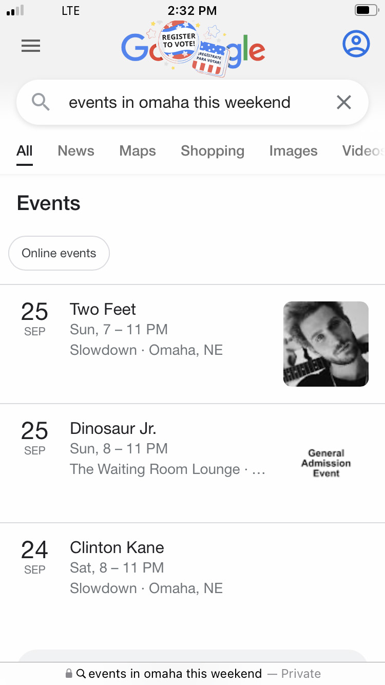 Screenshot of Google Events Search on Mobile