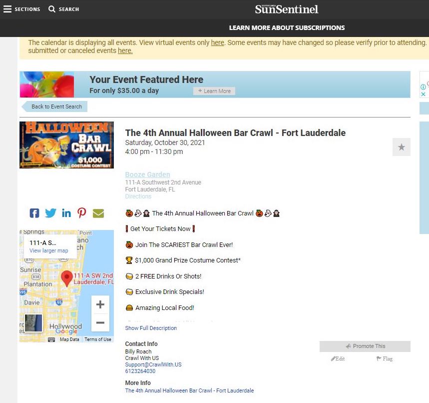 Crawl with Us Halloween Bar Crawl on Sun Sentinel Calendar