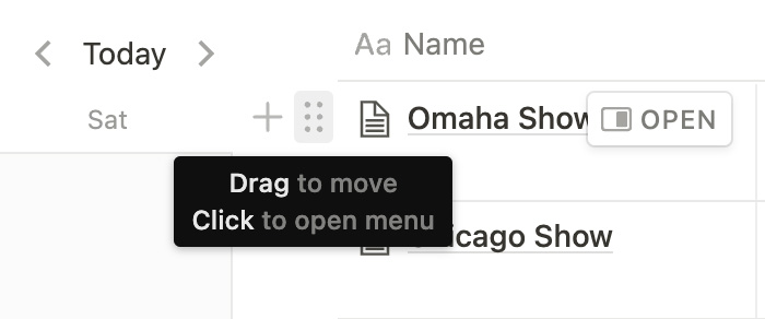 Click to open menu in notion